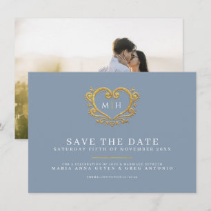 Reserva La Fecha Boda de fotografía del corazón del oro gris azul t