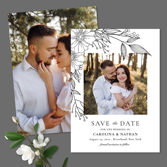 Reserva La Fecha Boda de fotografía elegante de línea dibujada con  (Subido por el creador)