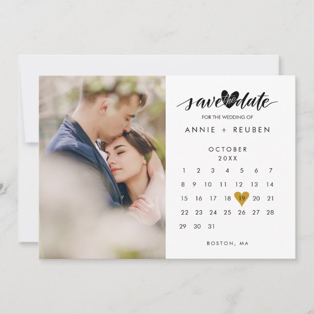 Reserva La Fecha Boda de fotografía elegante y elegante del calenda (Anverso)