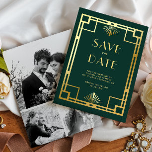 Reserva La Fecha Boda de Fotografía en Colaje Art Déco de Oro Verde