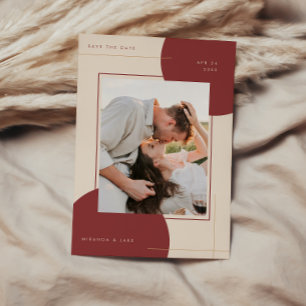 Reserva La Fecha Boda de fotografía en línea de Beige geométrico mo