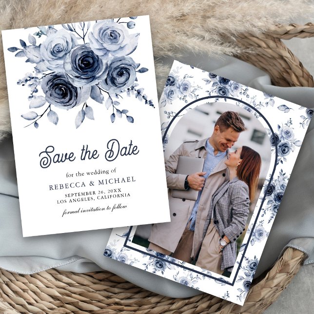 Reserva La Fecha Boda de fotografía floral azul y agitado (Subido por el creador)