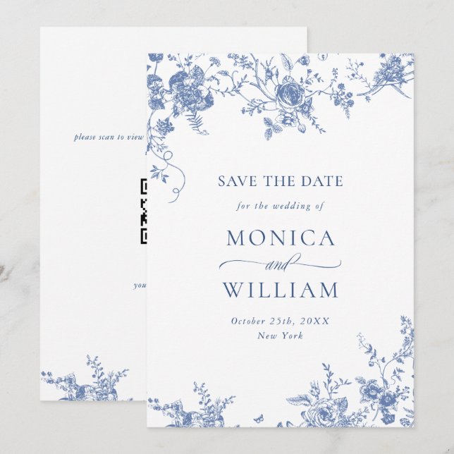 Reserva La Fecha Boda de fotografía floral del Jardín francés azul  (Anverso / Reverso)