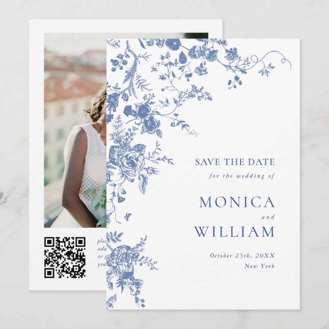 Reserva La Fecha Boda de fotografía floral del Jardín francés azul  (Anverso / Reverso)