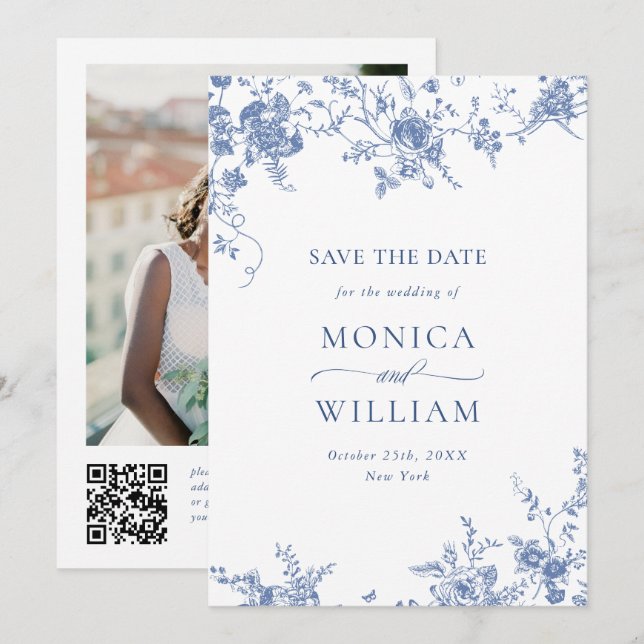 Reserva La Fecha Boda de fotografía floral del Jardín francés azul  (Anverso / Reverso)