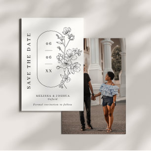 Reserva La Fecha Boda de fotografía floral dibujado en línea blanca