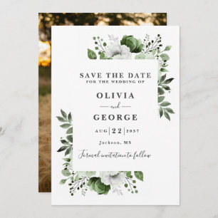 Reserva La Fecha Boda de fotografía floral Olive Green Modern Water