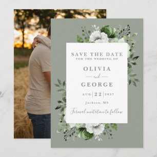 Reserva La Fecha Boda de fotografía floral Sage Green Modern Waterc