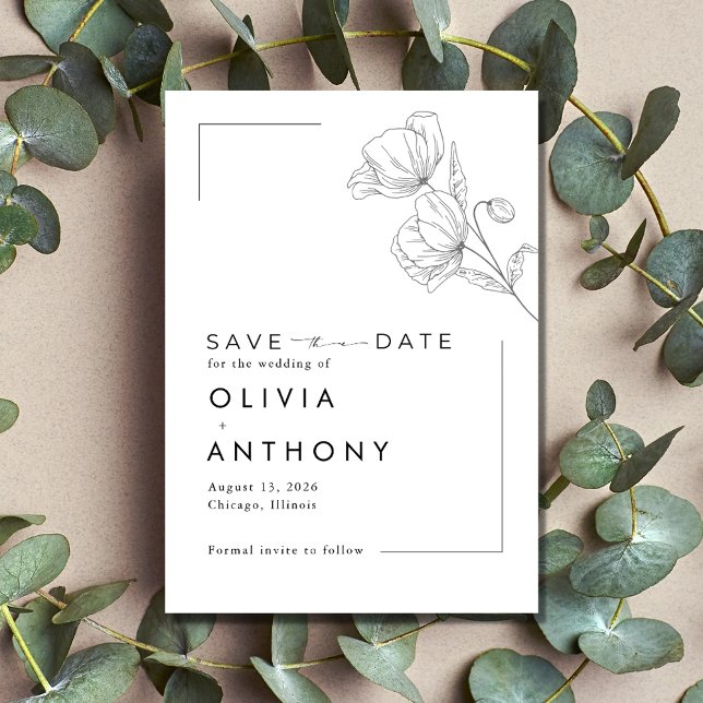Reserva La Fecha Boda de fotografía floral simple y moderna (Simple Modern Floral Photo Wedding Save The Date)