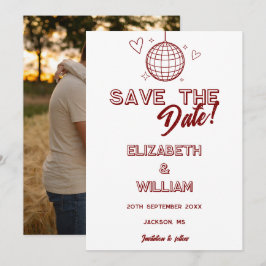 Reserva La Fecha Boda de fotografía Groovy de la retro roja moderna