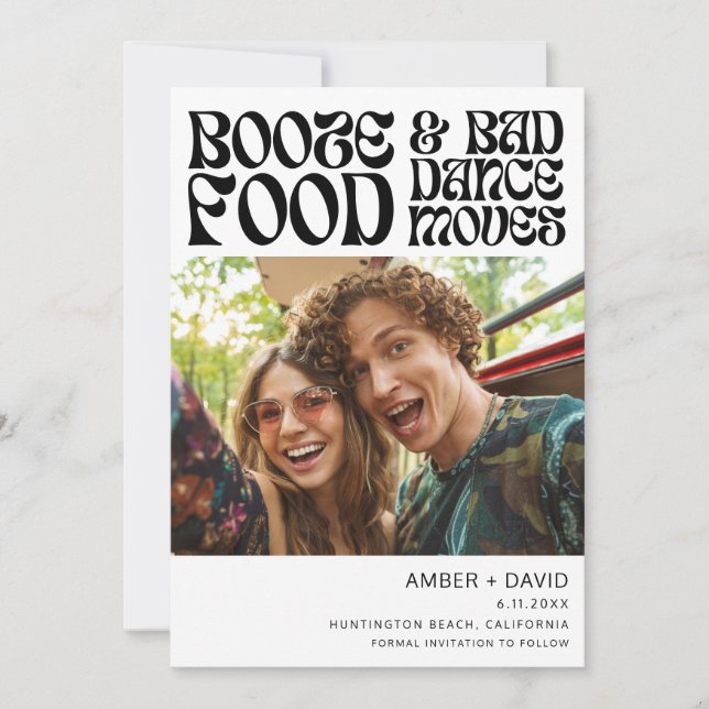 Reserva La Fecha Boda de fotografía Groovy de Retro, de 70 años (Anverso)