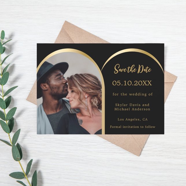 Reserva La Fecha Boda de fotografía moderna en oro negro (Subido por el creador)