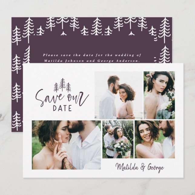 Reserva La Fecha boda de fotografía multifoto de estilo rústico mín (Anverso / Reverso)