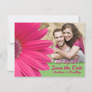 Reserva La Fecha Boda de fotografía verde Pink Gerbera Daisy