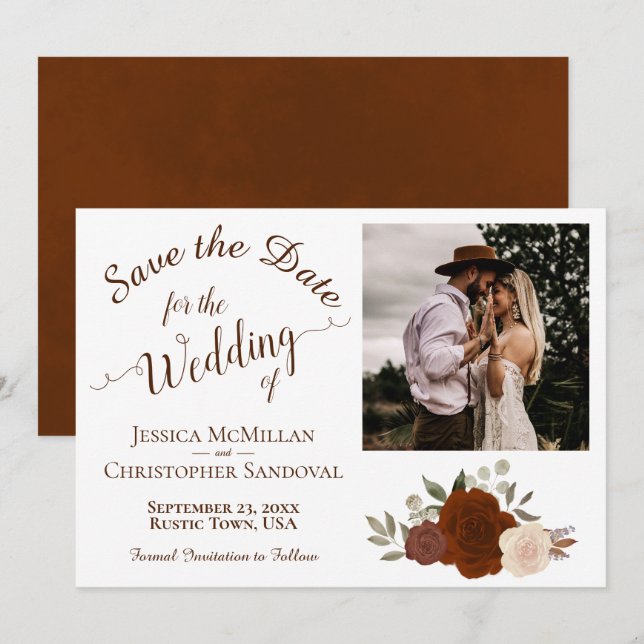 Reserva La Fecha Boda de fotografía y caligrafía floral elegante de (Anverso / Reverso)