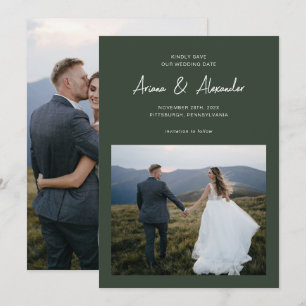 Reserva La Fecha Boda de fotografías de guion verde forestal simple