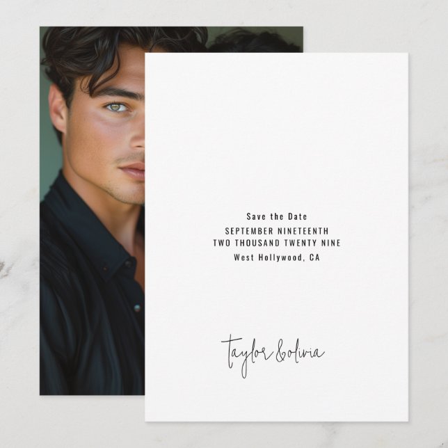 Reserva La Fecha Boda de fotografías editoriales de guiones minimal (Anverso / Reverso)