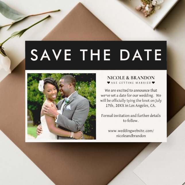 Reserva La Fecha Boda de fotografías en blanco y negro (Black & White Photo Wedding Save The Date)