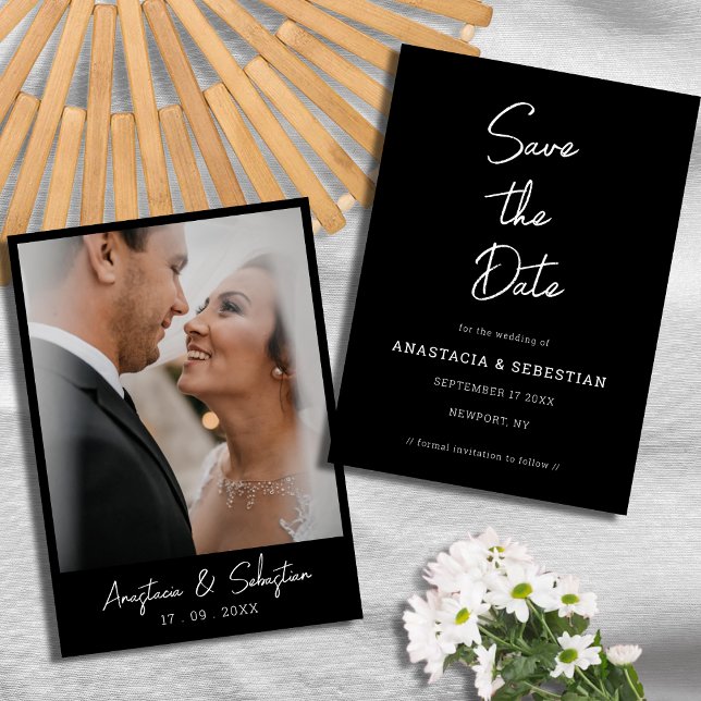 Reserva La Fecha Boda de fotografías en blanco y negro de escritura (Simple Script Modern Black & White Photo Wedding Save The Date)