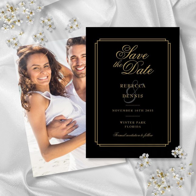 Reserva La Fecha Boda de fotografías en estilo Art Deco de guiones  (Tropical Beach Wedding Stationery Collection)