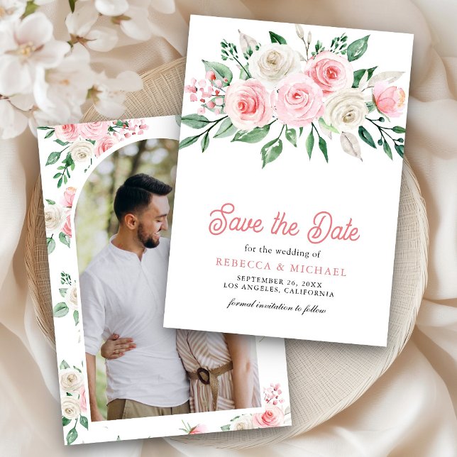 Reserva La Fecha Boda de fotos con flores rosadas de Rubor (Subido por el creador)