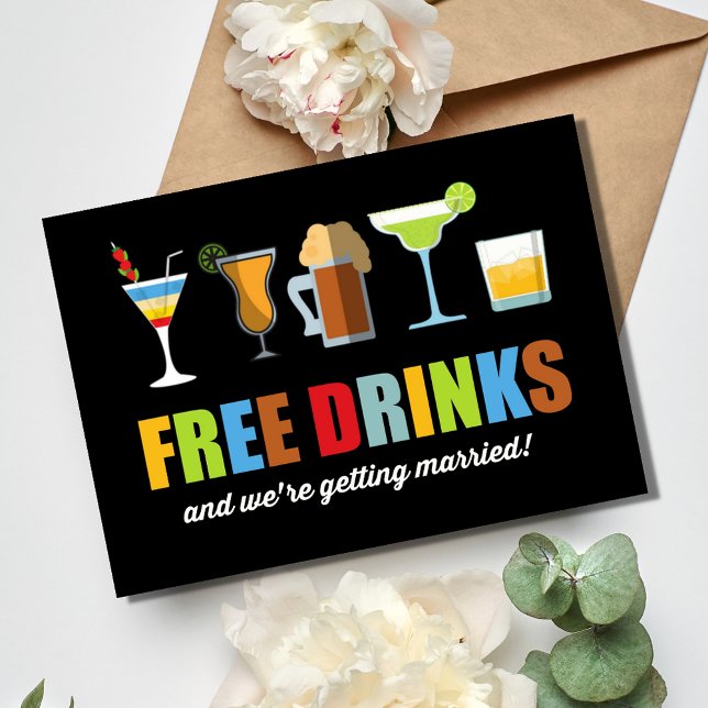 Reserva La Fecha Boda de fotos de bebidas gratis divertidas (Funny Free Drinks Photo Wedding Save The Date)