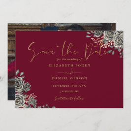 Reserva La Fecha Boda De Fotos De Burdeos Rojo Y Gótico Oro De Borg