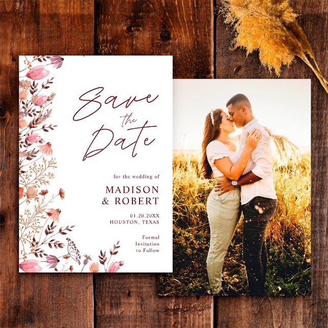Reserva La Fecha Boda de Fotos de Flores Silvestres Boho Chic Rústi (Subido por el creador)