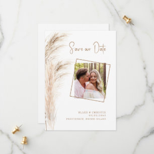 Reserva La Fecha Boda de Fotos de Follaje Simple de Pampas