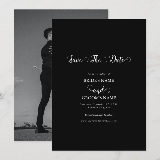 Reserva La Fecha Boda de fotos de parejas de guiones blancos y negr (Anverso / Reverso)