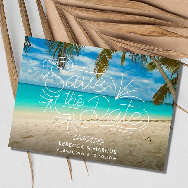 Reserva La Fecha Boda de fotos de playa tropical Salven la fecha (Tropical Beach Photo Wedding Save the Date)