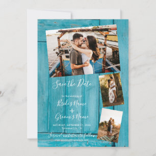 Reserva La Fecha Boda de fotos de Rustic Blue Wood 3