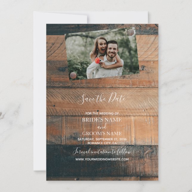 Reserva La Fecha Boda de fotos de Rustic Wood (Anverso)