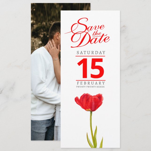 Reserva La Fecha Boda de fotos de tulipán rojo salva la fecha (Anverso / Reverso)
