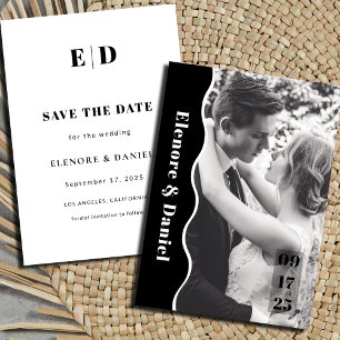 Reserva La Fecha Boda de fotos en blanco y negro con onda lateral m