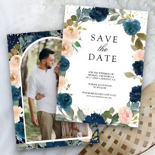 Reserva La Fecha Boda de Fotos Florales de Azul Marino y Melocotón