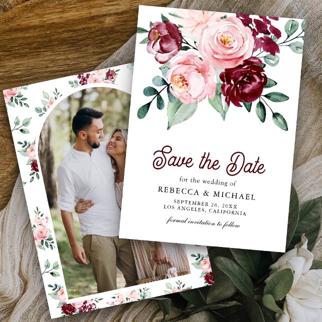 Reserva La Fecha Boda de Fotos Florales de Borgoña Rosa (Subido por el creador)