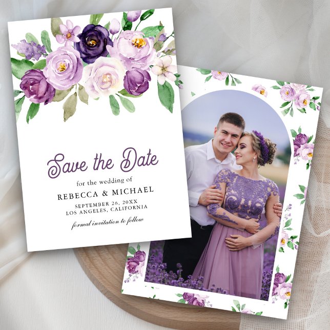 Reserva La Fecha Boda de Fotos Florales Morado Rústico (Subido por el creador)