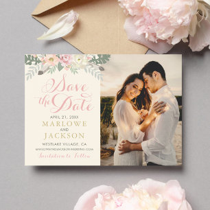 Reserva La Fecha Boda de Fotos Florales Románticas de Marfil y Rubo