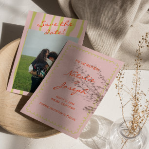 Reserva La Fecha Boda de fotos Retro Pinstripe de color manuscrito