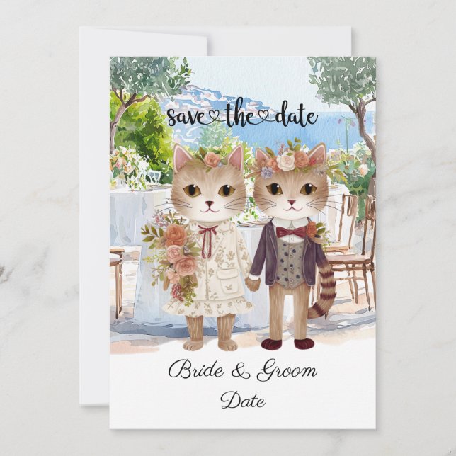 Reserva La Fecha Boda de gato con novia y novio (Anverso)