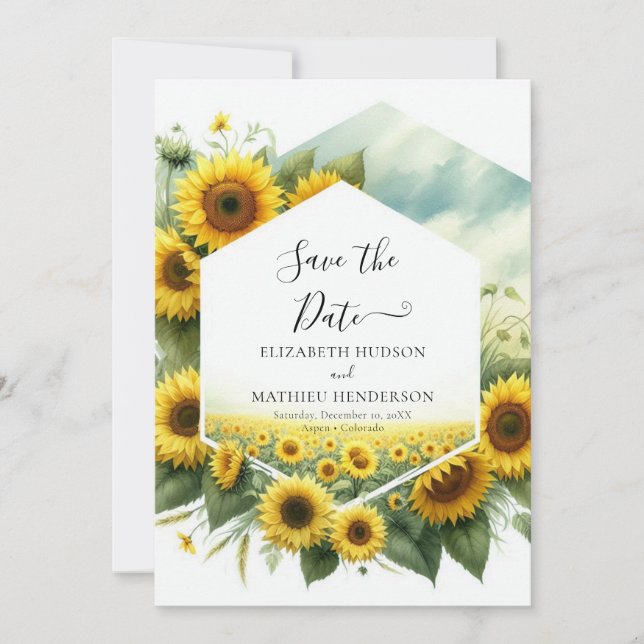 Reserva La Fecha Boda de girasol con estilo personalizado (Anverso)