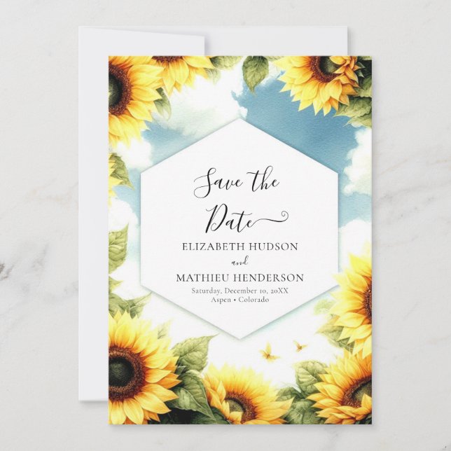 Reserva La Fecha Boda de girasol floral personalizado (Anverso)