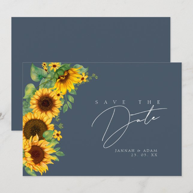 Reserva La Fecha Boda de girasol Royal Blue Opulence (Anverso / Reverso)