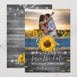 Reserva La Fecha Boda de girasol Rustic Blue Lace