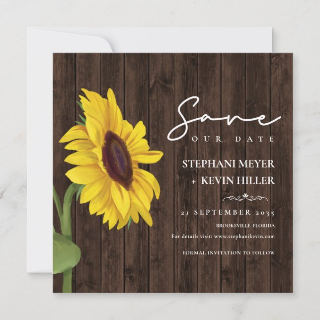 Reserva La Fecha Boda de girasol sencillo de madera de estilo rústi (Anverso)