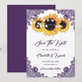 Reserva La Fecha Boda de girasoles de encaje floral rústico púrpura
