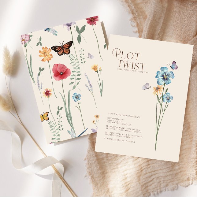 Reserva La Fecha Boda de giro de la trama azul simple (Simple Blue Wildflower Plot Twist Wedding Save The Date)