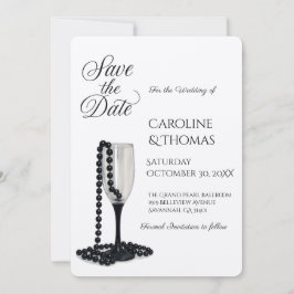 Reserva La Fecha Boda de Glass Black & White Pearl Champagne