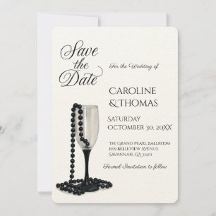 Reserva La Fecha Boda de Glass Black & White Pearl Champagne